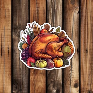 Thanksgiving Turkey Meal Waterproof Vinyl Sticker Holiday Squash Food Art Aesthetic Decal for Decorating Phone Laptop or Water Bottle