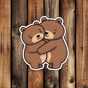 Cute Bear Hugging Sticker Vinyl Cartoon Style Bear Hug Aesthetic Animal Decal for Phone Laptop or Water Bottle