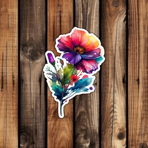 Watercolor Flower Vinyl Sticker Colorful Pastel Artistic Unique Beautiful Spring or Summer Nature Floral Decal for Laptop or Water Bottle