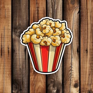 Popcorn Vinyl Sticker Cartoon Aesthetic American Snack Food Waterproof Decal for Phone Laptop or Water Bottle
