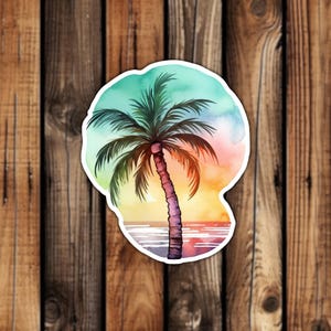 Colorful Palm Tree Vinyl Sticker Outdoor Ocean Nature Vacation Aesthetic Florida Waterproof Decal for Phone Laptop or Water Bottle