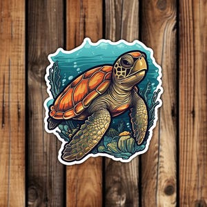 Sea Turtle Waterproof Vinyl Sticker Cartoon Style Reptile Ocean Aquatic Animal Nature Aesthetic Decal for Phone Laptop or Water Bottle