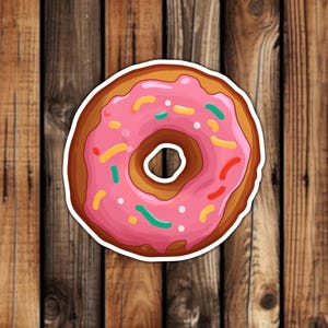 Pink Doughnut with Sprinkles Waterproof Sticker Pastel Cartoon Aesthetic Food Decal for Phone Laptop or Water Bottle