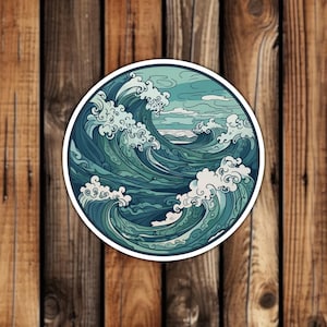 Ocean Waves Vinyl Sticker Outdoor Ocean Surf Vacation Aesthetic Style Florida Hawaii Waterproof Decal for Phone Laptop or Water Bottle