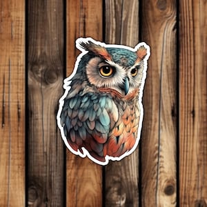 Colorful Owl Waterproof Vinyl Sticker Artistic Style Outdoor Nature Aesthetic Decal for Phone Laptop or Water Bottle
