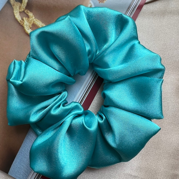 Scrunchie hair tie | Aqua satin scrunchies  | Large satin scrunchies blue | Silky satin | Handmade | Silk hair | XL Jumbo scrunchie