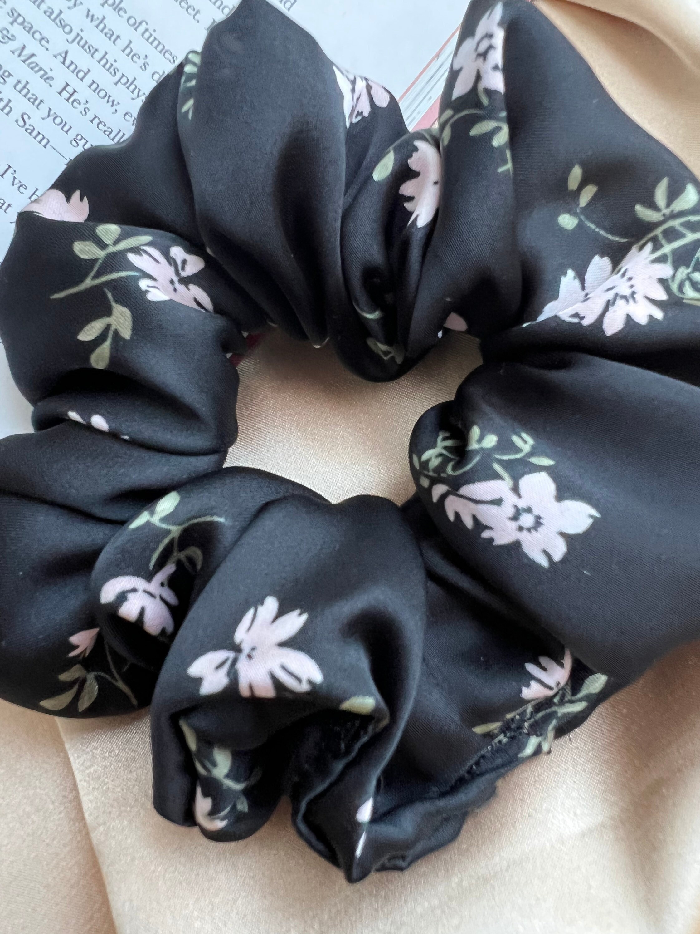 The Black Floral Scrunchie The Black Floral Scrunchie