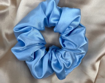 Large Blue Satin Scrunchie: Handmade Silky Hair Accessory