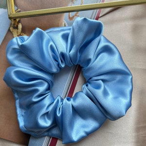 Light blue satin scrunchie | Large scrunchie | Silky satin scrunchies | Blue scrunchie | Silk hair