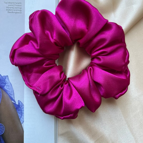 Scrunchie hair tie | Hot pink satin scrunchies  | Large satin scrunchies magenta | Silky satin | Handmade | Silk hair | XL Jumbo scrunchie