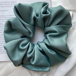 Sage scrunchie, green satin scrunchie, large silky satin scrunchie, bridesmaid proposal box, holiday gift, satin hair accessories