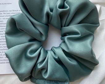 Sage scrunchie, green satin scrunchie, large silky satin scrunchie, bridesmaid proposal box, holiday gift, satin hair accessories