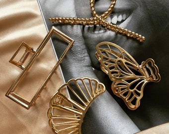 Large Gold Metal Hair Claw Clip: Minimalist Hair Accessories