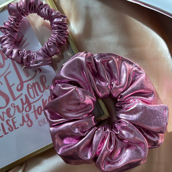 Pink metallic scrunchies | Mini scrunchies | Thin scrunchies | Skinny scrunchies | knit scrunchie pink