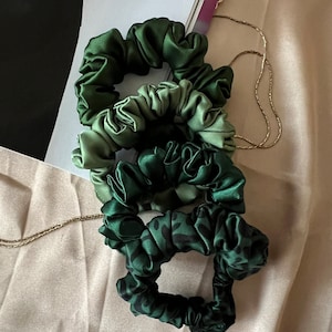 Mini scrunchie hair tie | Large satin hair scrunchies green | Silk satin scrunchie set | Handmade gift for her | Bridesmaid scrunchies