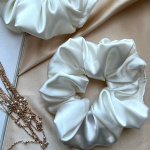 Silk satin scrunchies, Hair scrunchie, White satin  scrunchie, Gift for her, Birthday gift, luxurious white scrunchy, Handmade