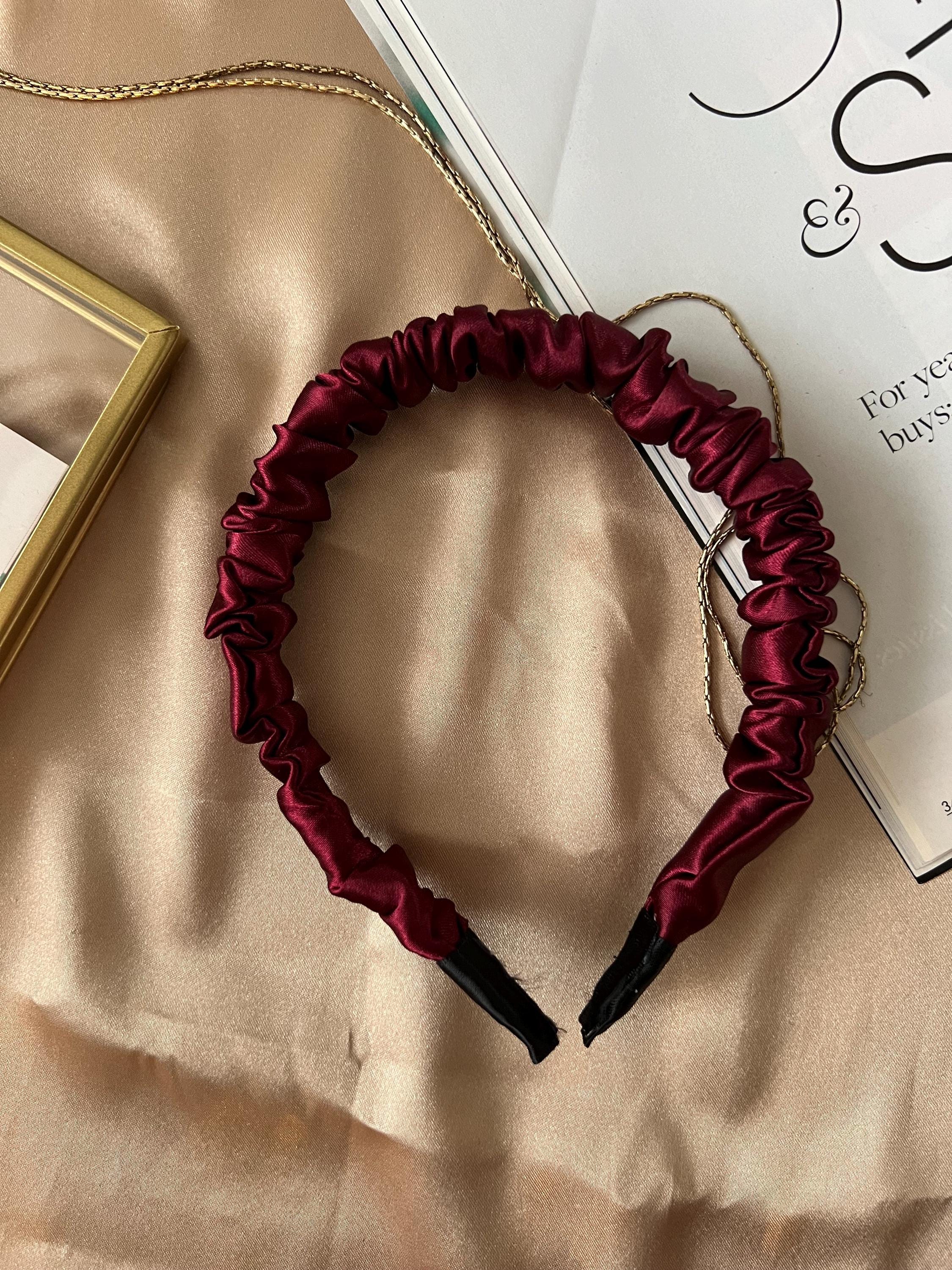 Red Satin Scrunchie Headband Ruffle  wedding Red Satin Ruffle Headband | Micale | Lynn main image 3