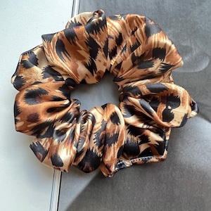 Handmade Cheetah Satin Scrunchie: Soft Hair Tie