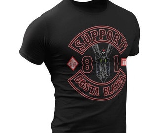 Hells Angels Biker Black T-Shirt Support 81 Big Red Machine front, back and arm printed