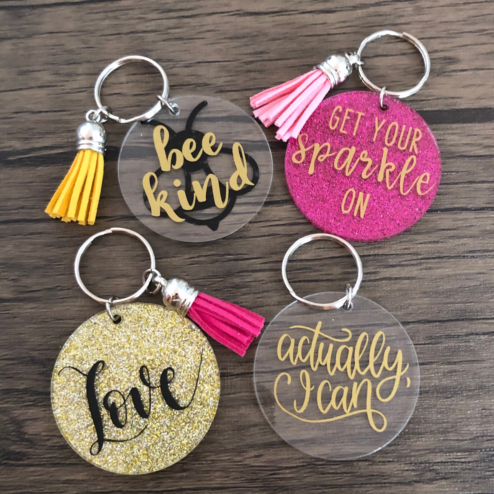 Acrylic keychains glitter and clear bee kind actually I Etsy