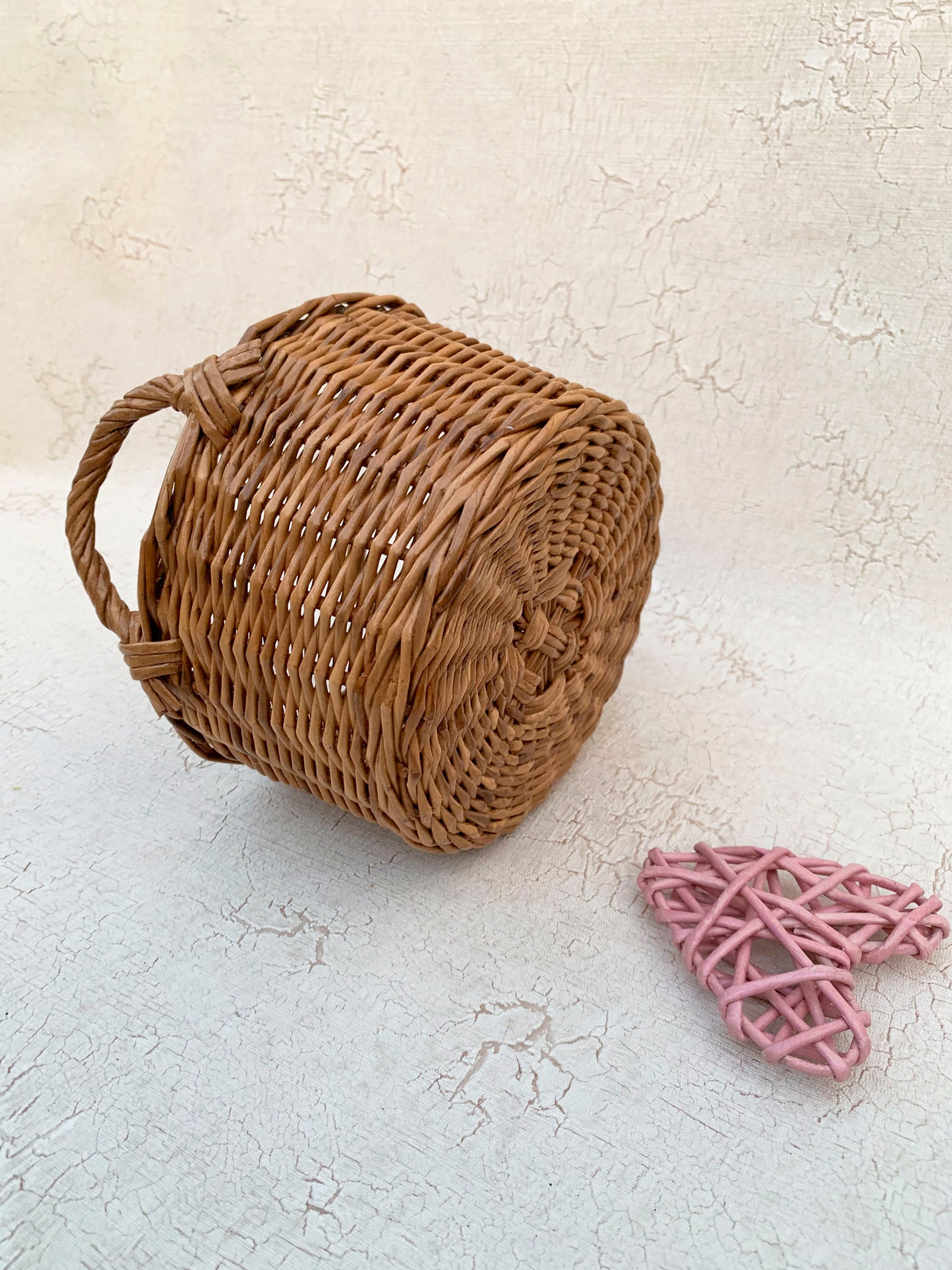 Wicker basket Small round brown with handles for storing Etsy