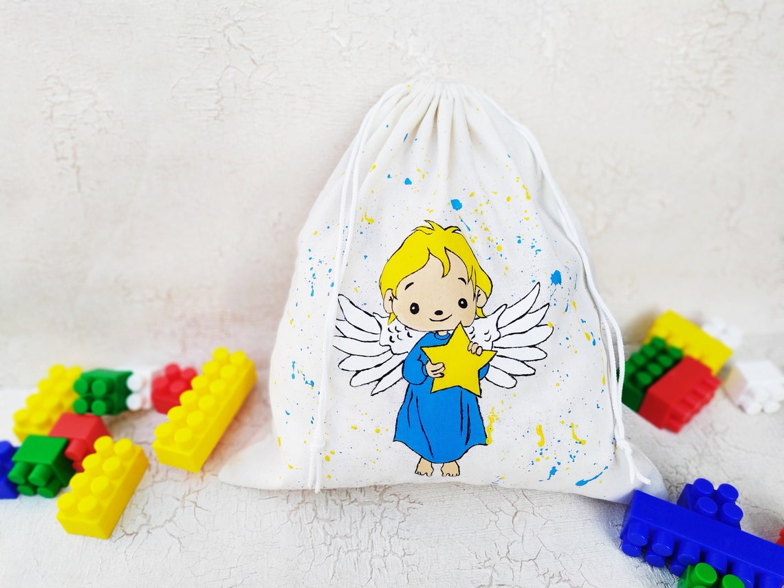 Angel Hand Painted Personalized Gift Bags Fabric Baby Storage Etsy