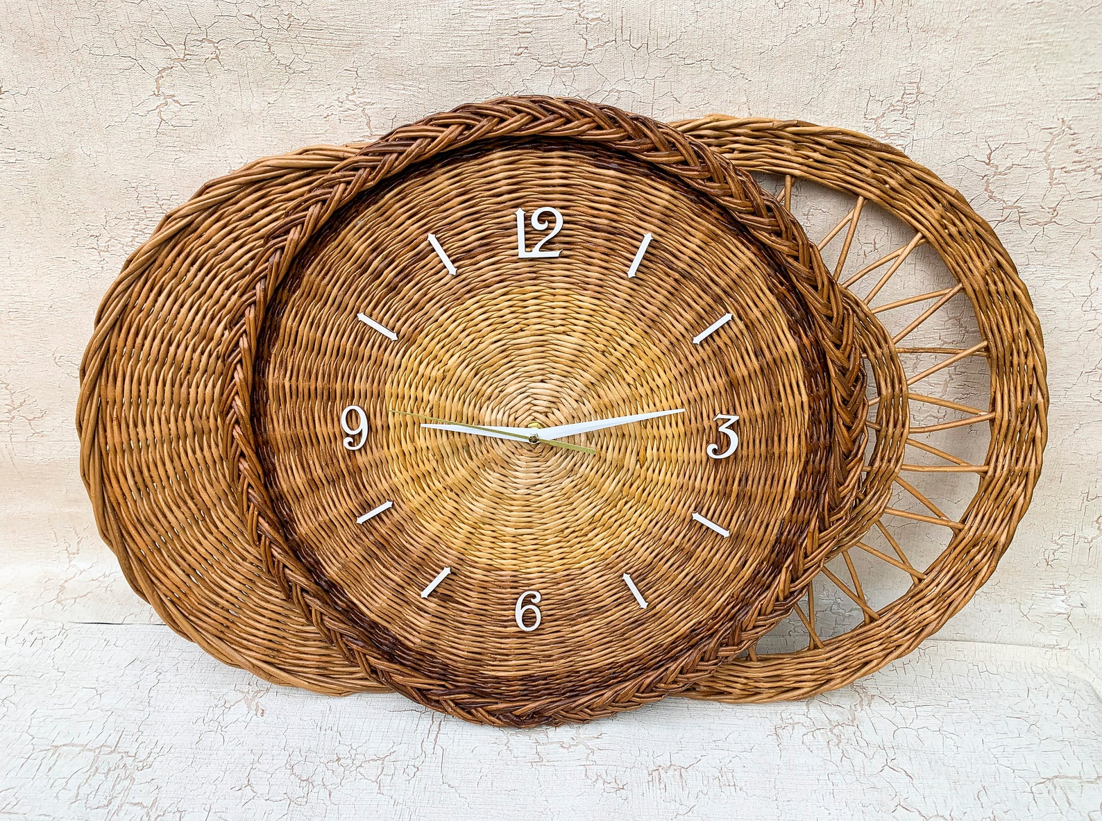 Set of 3 Baskets Wall Wicker Large Clock Boho Wall Baskets Etsy