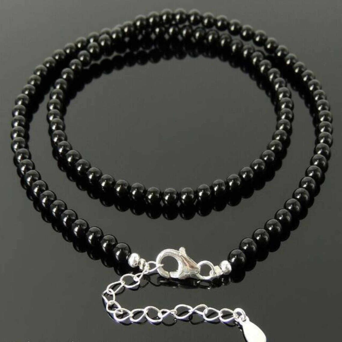 Adjustable Chain Necklace Black Onyx Healing Gemstones Silver Etsy