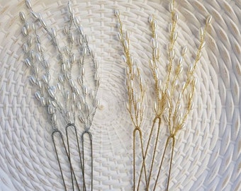 Trio of bridal hair pins in silver or golden color