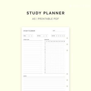 Study Planner A5 | Printable Planner Inserts | Student Daily Study ...