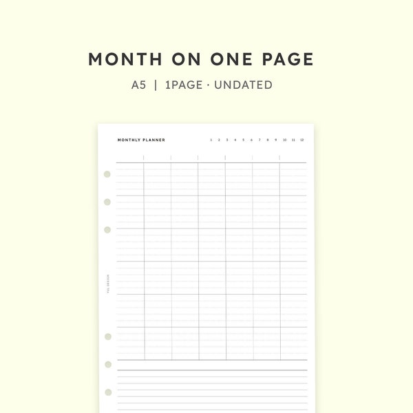 Monthly Planner On One Page Undated | Printable Monthly Inserts | PDF A5 Plan | Instant Download | Simple Layout | Vertical Planner | Lined