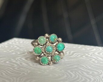 Michael R Rogers Paiute Sterling Silver Turquoise Cluster Ring Size 8.5