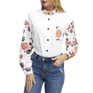 Celestial Bodies white Long Sleeve Button Up Casual Shirt Top