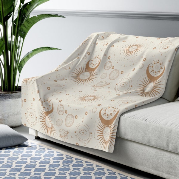 Celestial Sun and Moon cream Sherpa Fleece Blanket