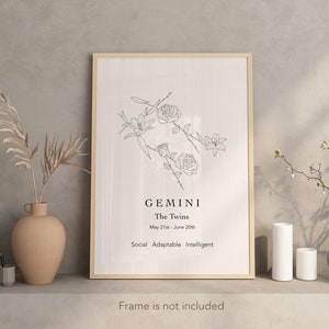 Gemini Zodiac Sign Print / Constellation Print / Birth Month Flower Unframed poster