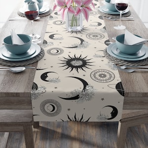 Bohemian celestial Zodiac witchy Table Runner (Cotton, Poly)