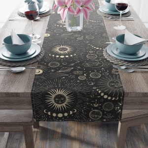 Sun and Moon phases celestial Table Runner (Cotton, Poly)