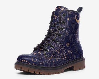 Celestial Space navy blue Casual Leather Lightweight boots MT - Unisex Wide-Fit Boots Rubber Sole Lace-Up Front