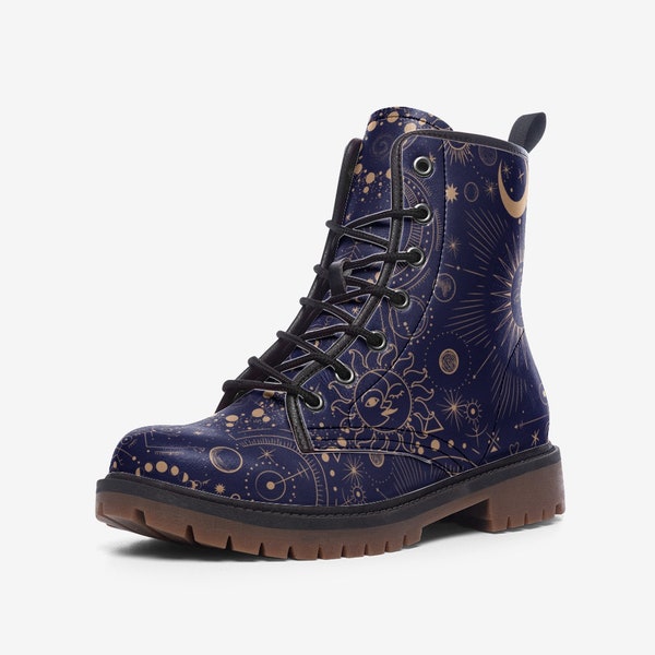 Celestial Space navy blue Casual Leather Lightweight boots MT - Unisex Wide-Fit Boots Rubber Sole Lace-Up Front