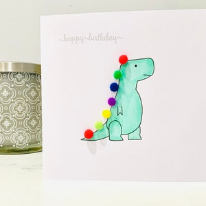 Pompom Birthday Card - Green Dinosaur Birthday Card - Kids Birthday - Children’s Birthday - Brother - Sister - Son - Daughter - Personalised