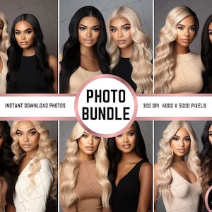 14 Hair Extension model Stock Photos BUNDLE, Black skin Beauty stock photos, melanin photoshoot, Glam stock photo, Black Hair makeup photo