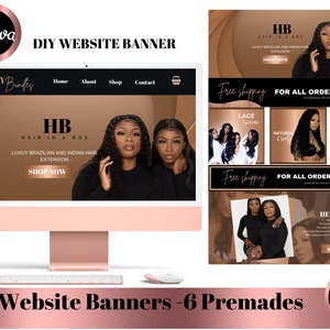 DIY Coral Gold WIG and Hair Website Banner Templates-Shopify Website Banner-Wix Website-l website-Canva Website Template-Website Design-