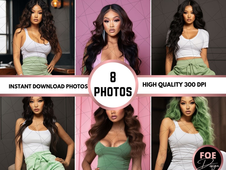 8 Asians Hair Extension Model Stock Photos BUNDLE, Asian Woman Beauty