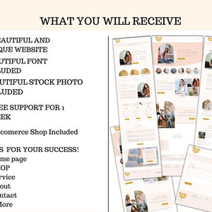 Puede incluir: Un collage de capturas de pantalla que muestran diferentes p&aacute;ginas de un sitio web. El sitio web est&aacute; dise&ntilde;ado para una empresa o un individuo que ofrece servicios. Las p&aacute;ginas incluyen una p&aacute;gina de inicio, una p&aacute;gina de tienda, una p&aacute;gina de servicios, una p&aacute;gina sobre nosotros, una p&aacute;gina de contacto y m&aacute;s. El sitio web est&aacute; dise&ntilde;ado con un estilo moderno y minimalista con un esquema de color rosa y dorado.