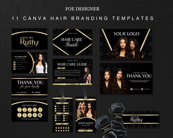 Luxury Hair Branding Kit | Canva Templates, Hair Extensions (Digital Download)