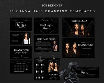 Sleek Hair Branding Kit | Canva Templates, Hair Extensions Boutique (Digital Download)