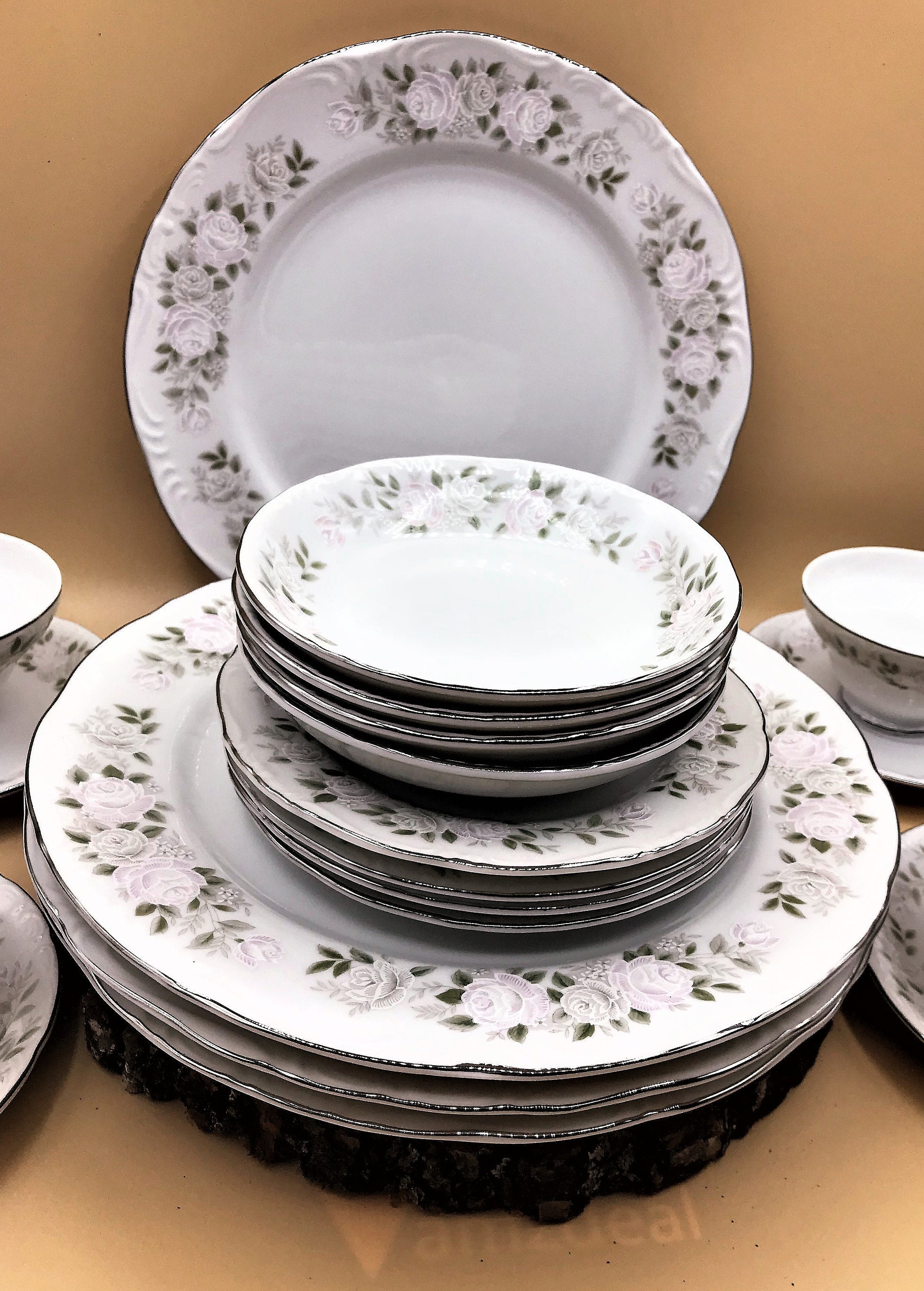 Vintage Sheffield China, White Flower Motif With Silver