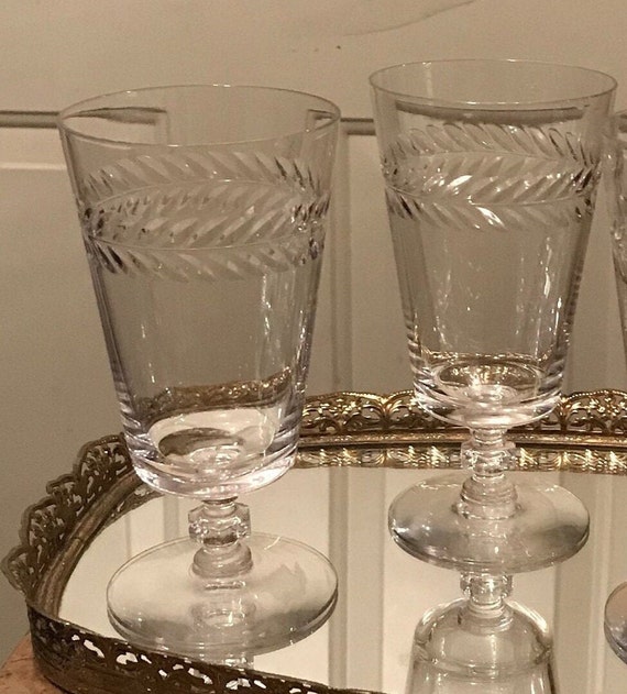 Cambridge Glass Laurel Wreath Stem 3700- Water Glasses Stemware 8 Set