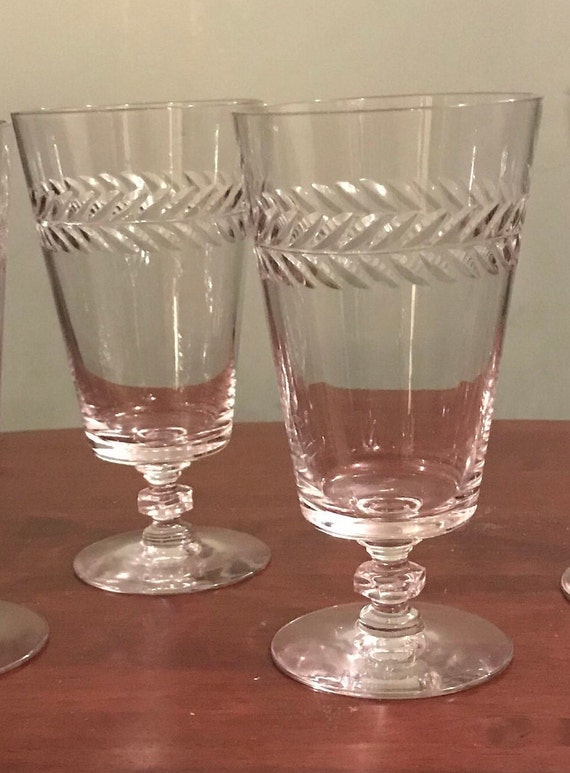 Cambridge Glass Laurel Wreath Stem 3700- Water Glasses Stemware 8 Set