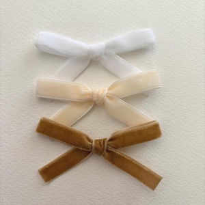 Dainty Velvet Baby Bow: Handtied Nylon Headband or Alligator Clip